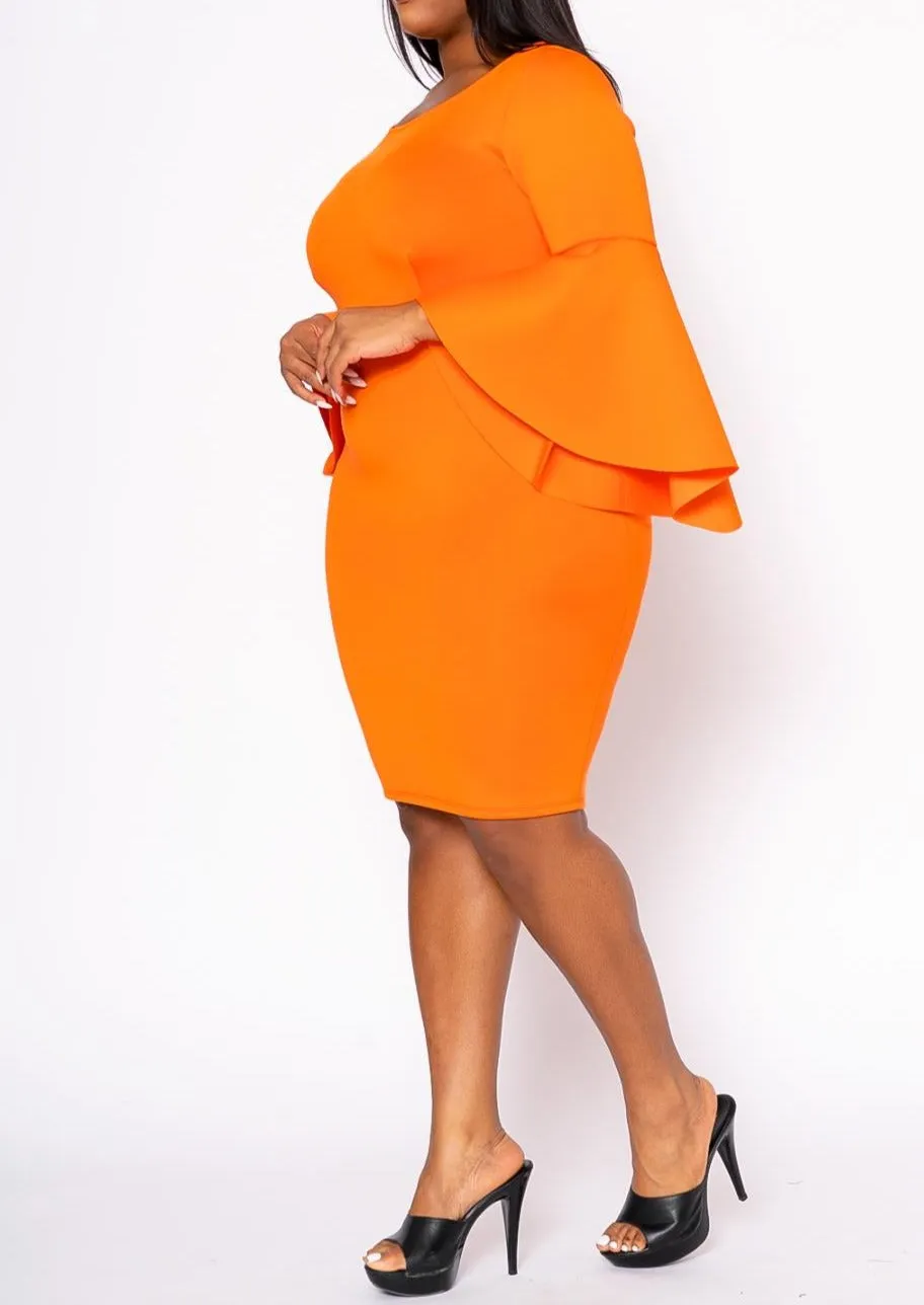 Curvy Plus Size Angel Sleeve Scuba Bodycon Dresses