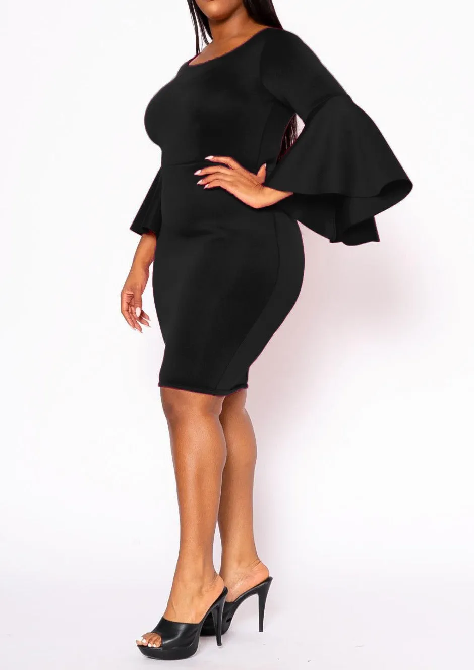 Curvy Plus Size Angel Sleeve Scuba Bodycon Dresses