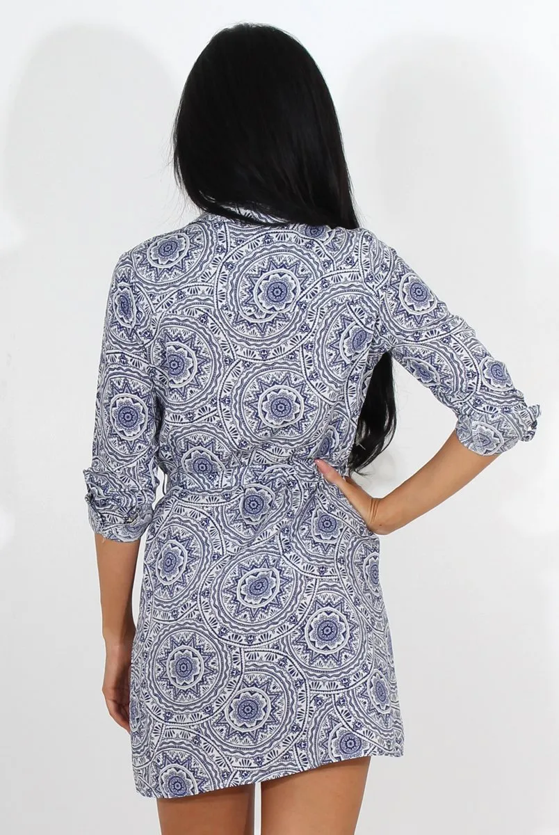 Darcia Navy Paisley Print Shirt Dress