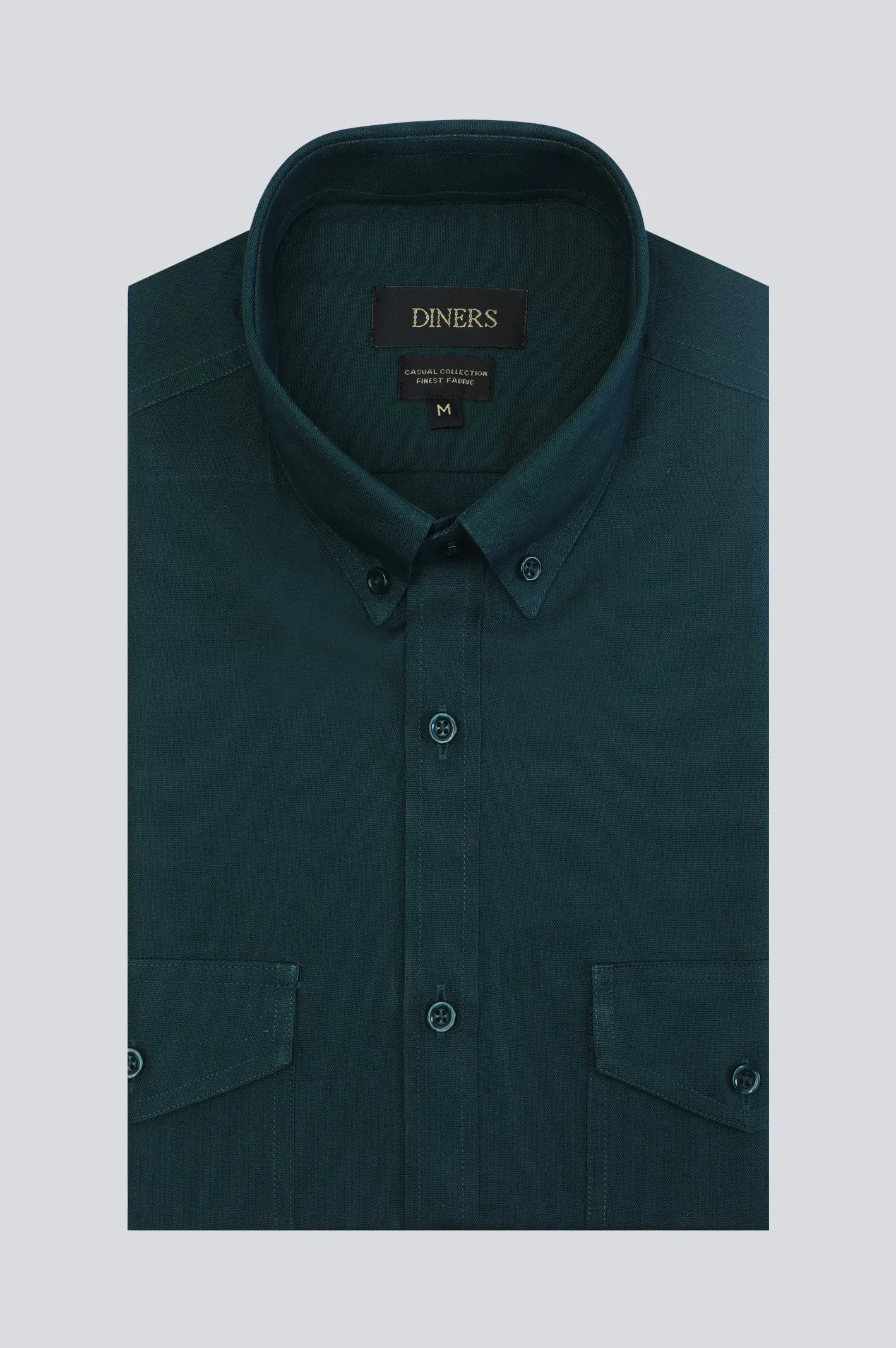 Dark Green Pinpoint Textured Casual Shirt