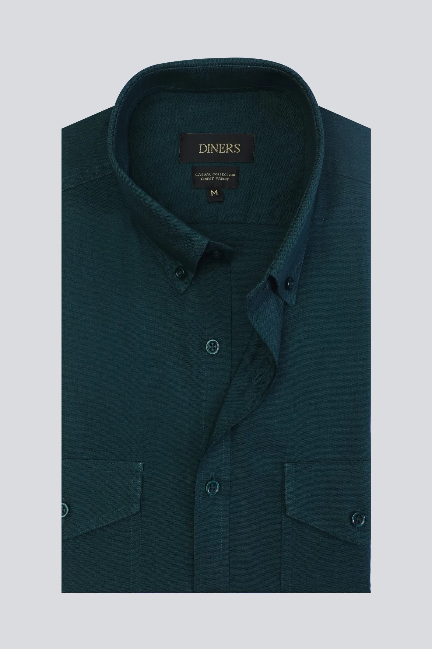 Dark Green Pinpoint Textured Casual Shirt