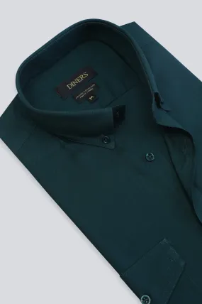 Dark Green Pinpoint Textured Casual Shirt