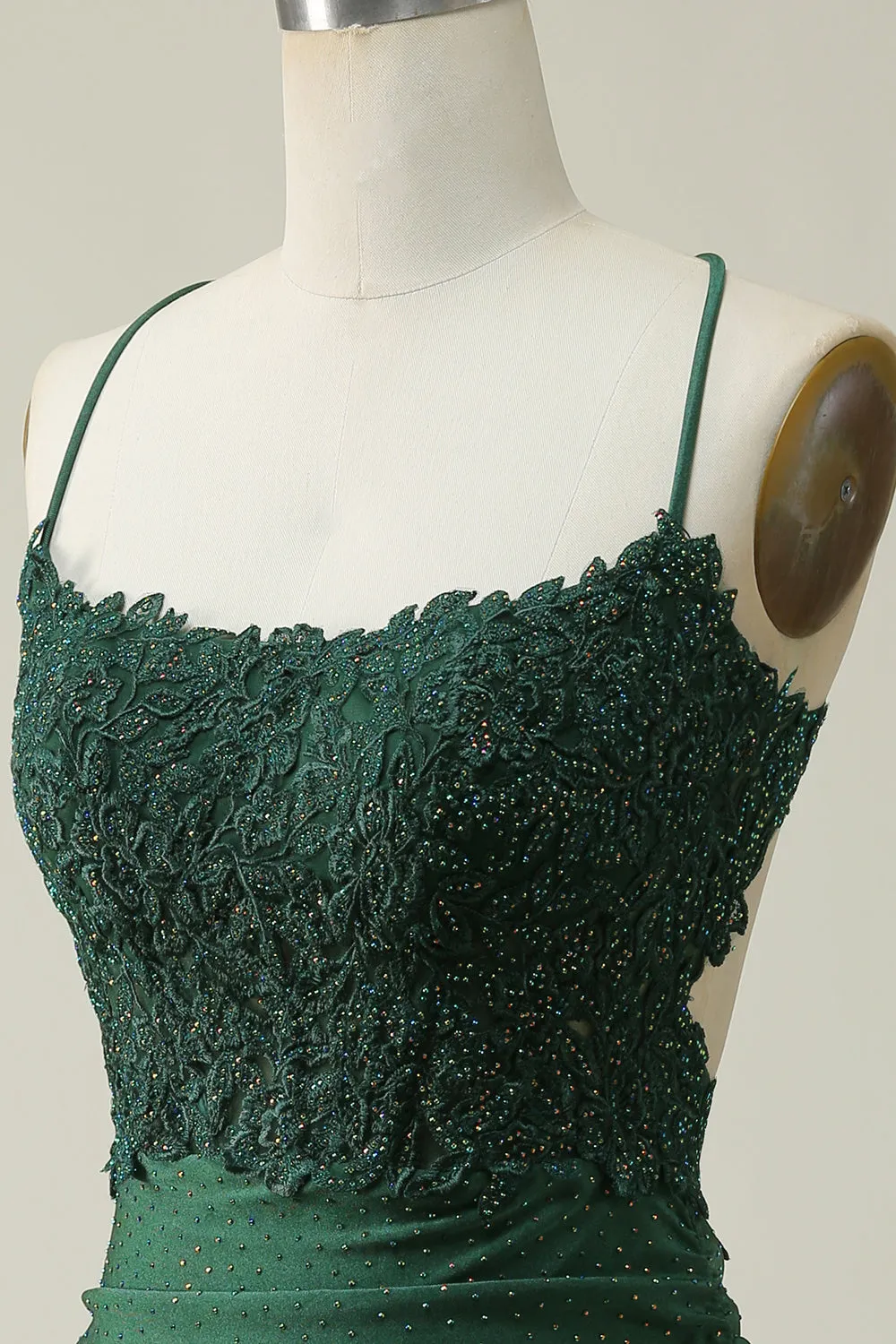 Dark Green Sheath Spaghetti Straps Homecoming Dress with Appliques