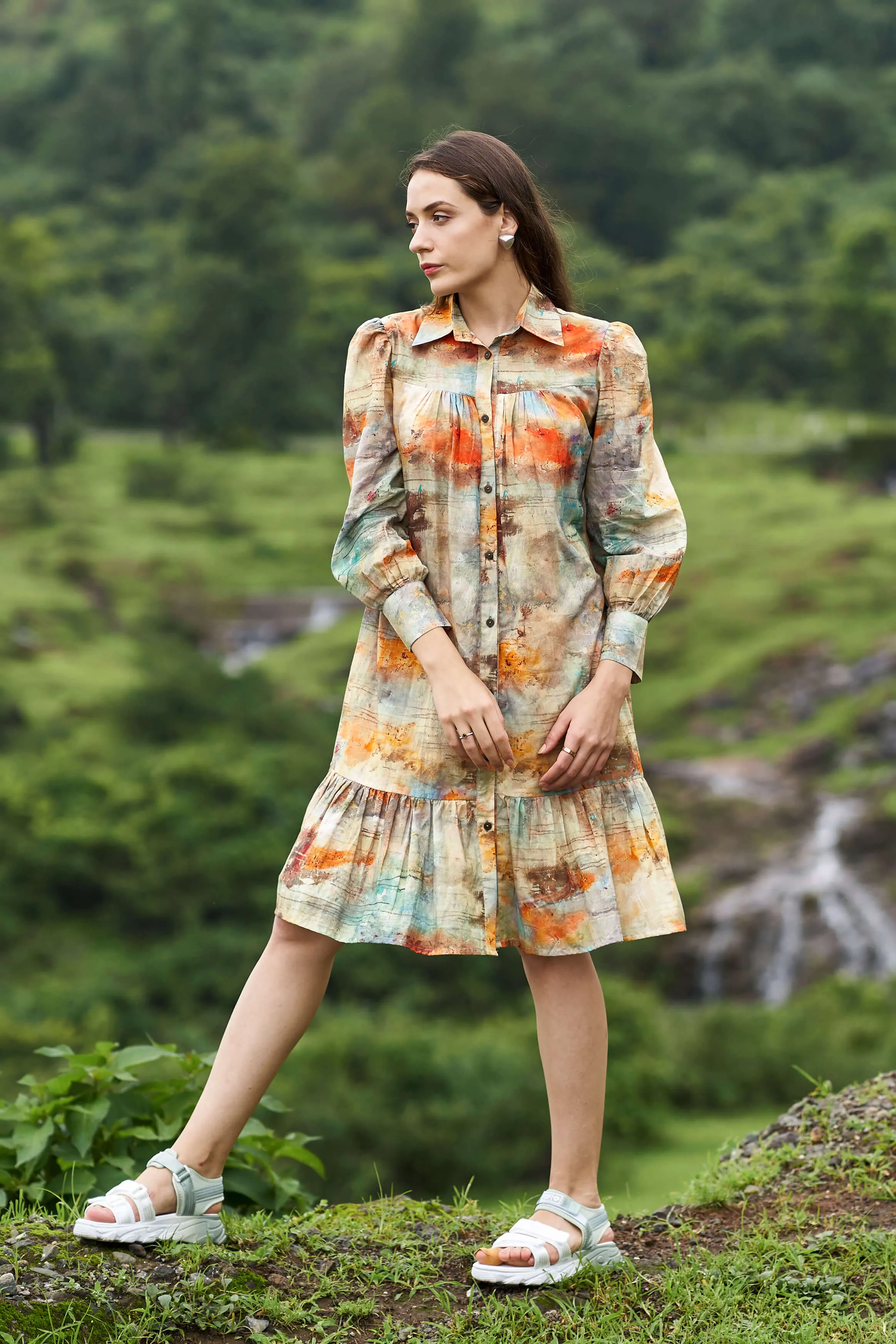 Denver Front Button Tiered Shirt Dress