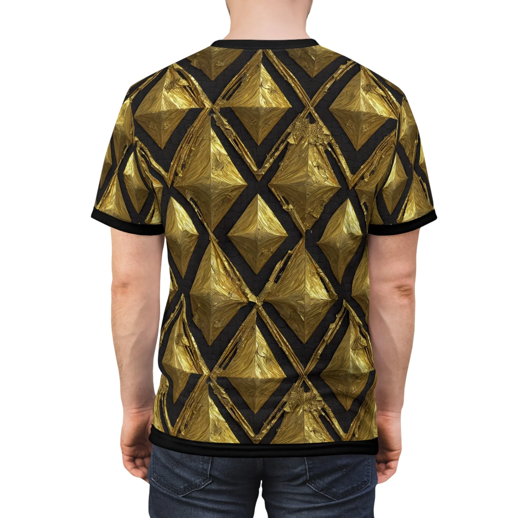 Diamond Pattern Golden T-Shirt Unisex All Over Print Tee Gold and Black Unisex T-Shirt  | X3348A