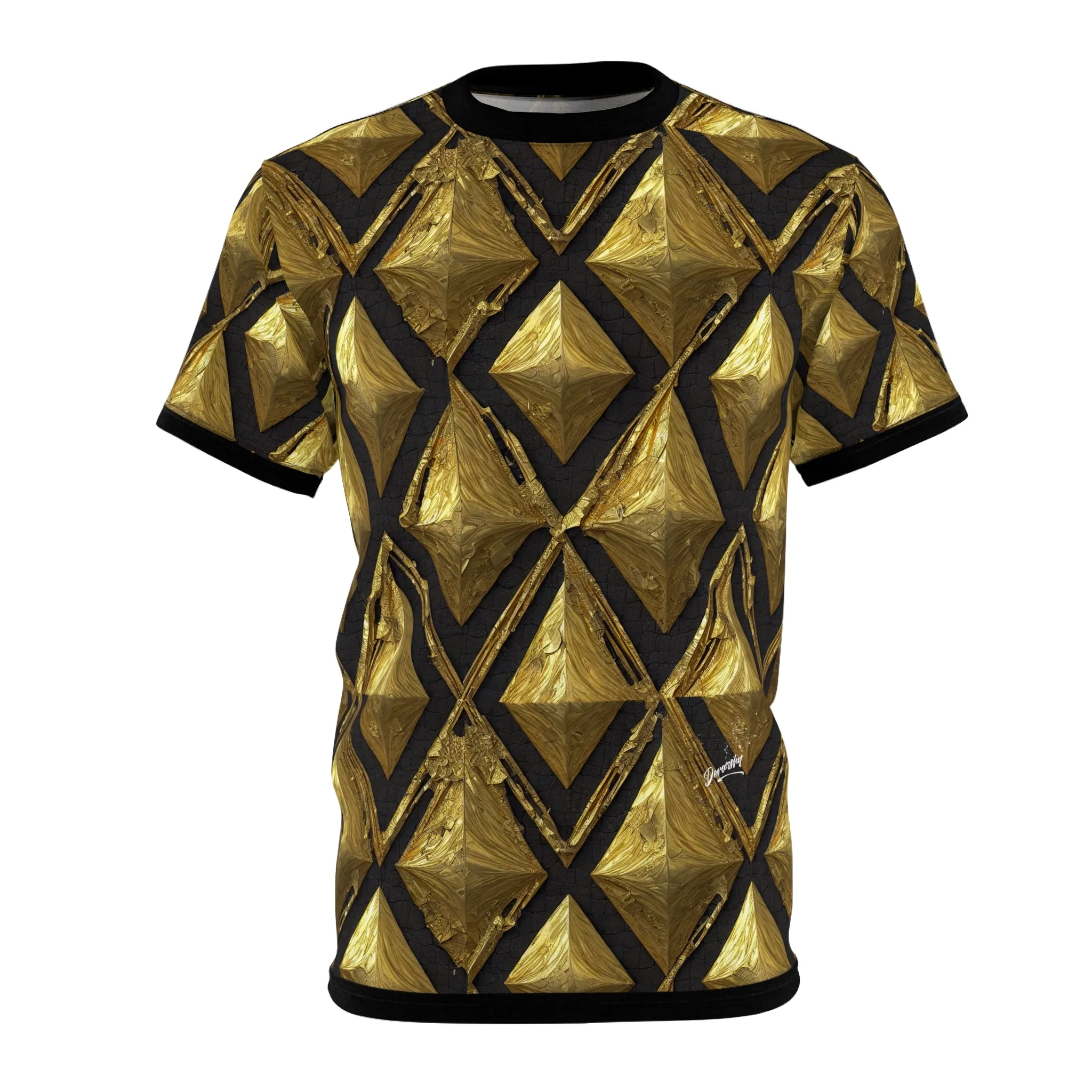 Diamond Pattern Golden T-Shirt Unisex All Over Print Tee Gold and Black Unisex T-Shirt  | X3348A