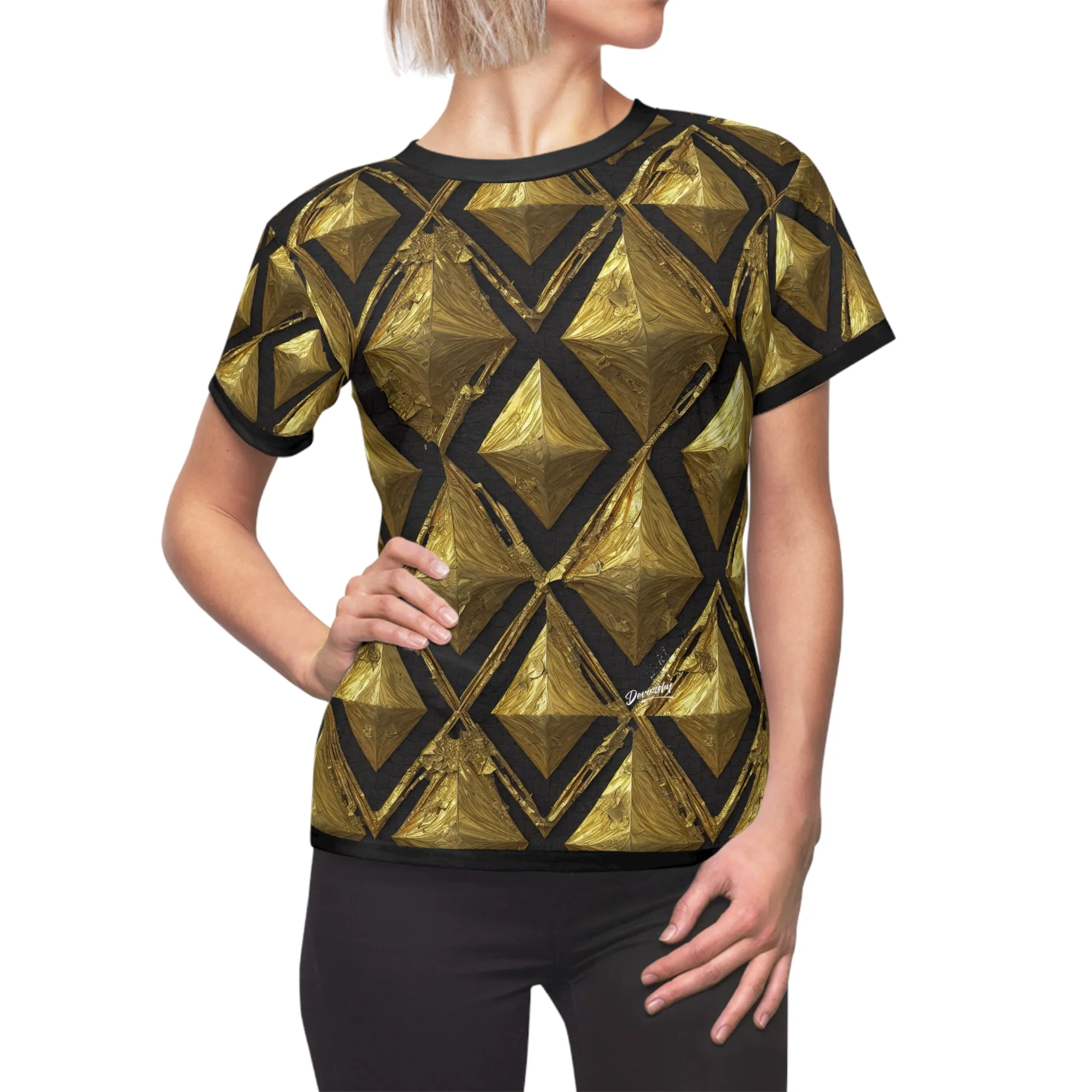 Diamond Pattern Golden T-Shirt Unisex All Over Print Tee Gold and Black Unisex T-Shirt  | X3348A