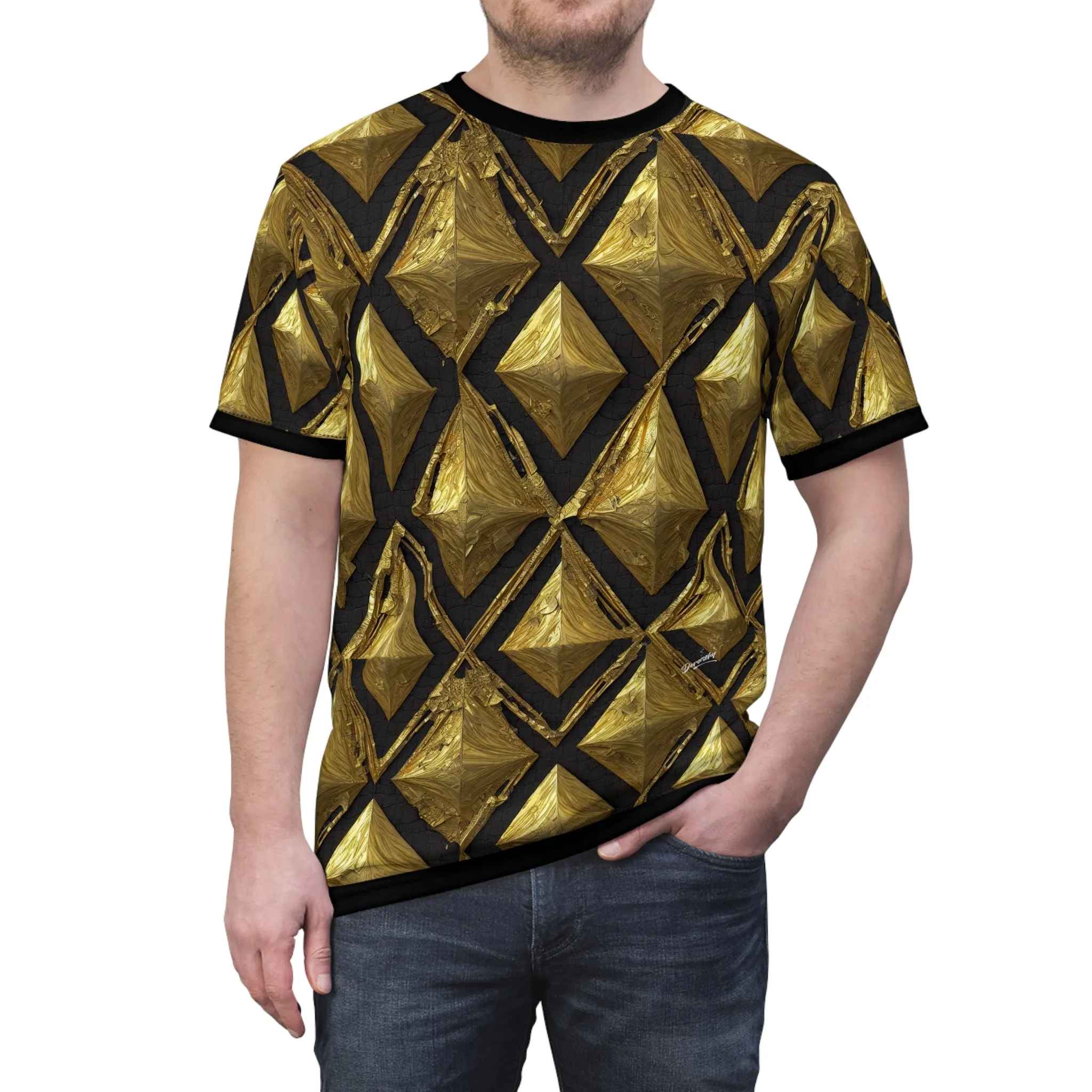 Diamond Pattern Golden T-Shirt Unisex All Over Print Tee Gold and Black Unisex T-Shirt  | X3348A