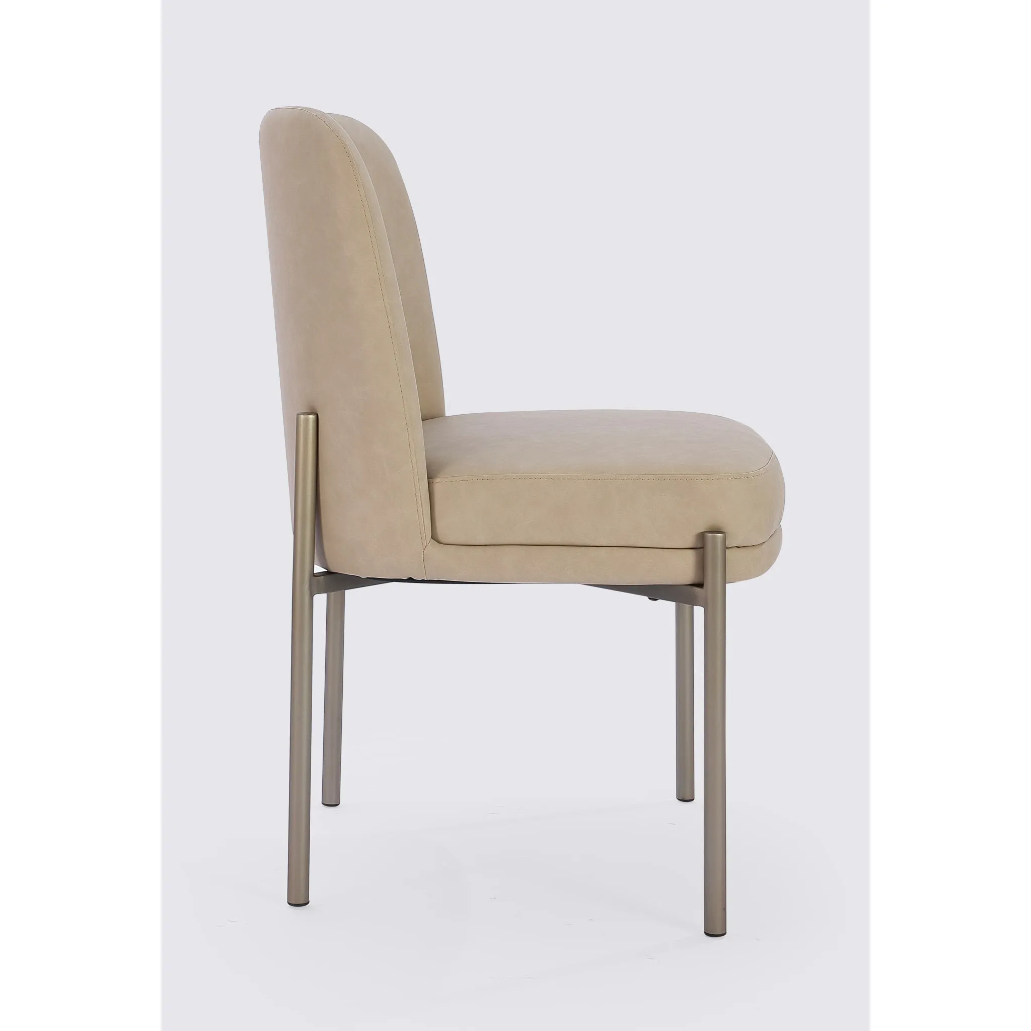 Dion Upholstered Dining Chair in Camel Synthetic Leather and Brushed Nickel Metal