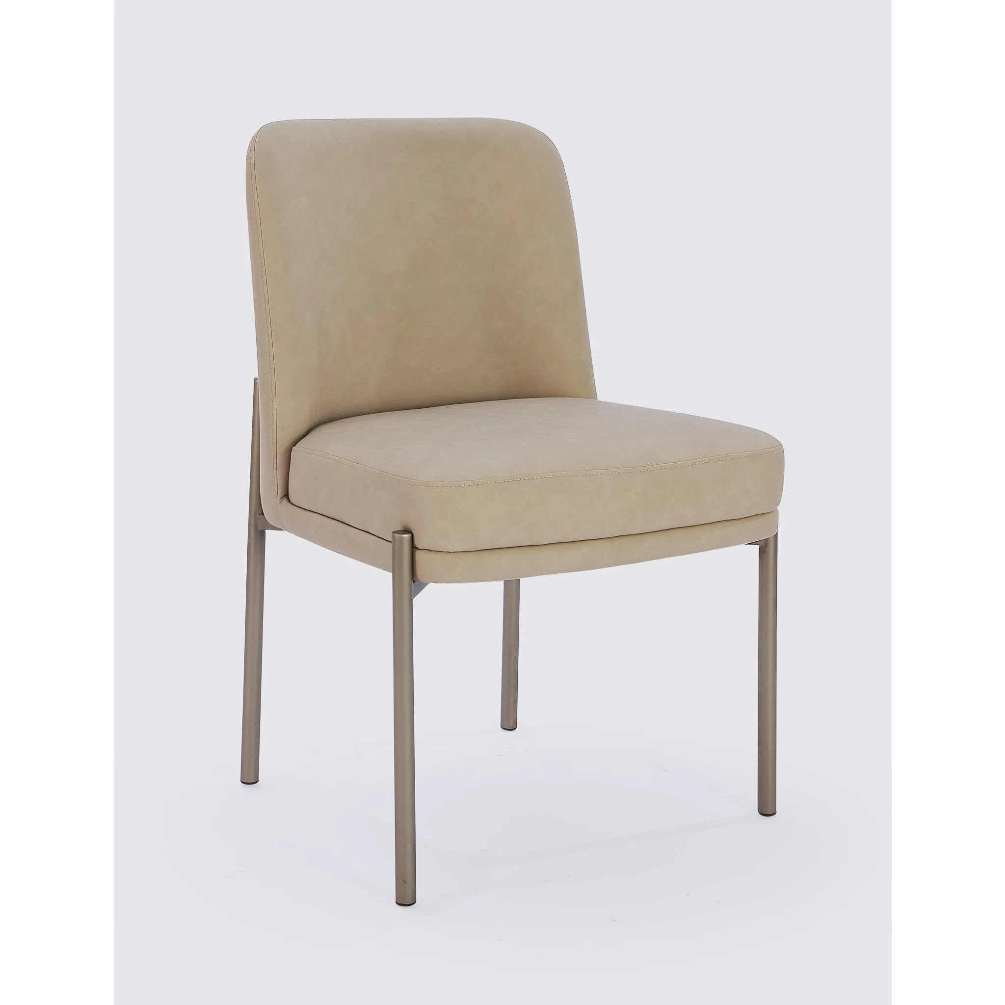 Dion Upholstered Dining Chair in Camel Synthetic Leather and Brushed Nickel Metal