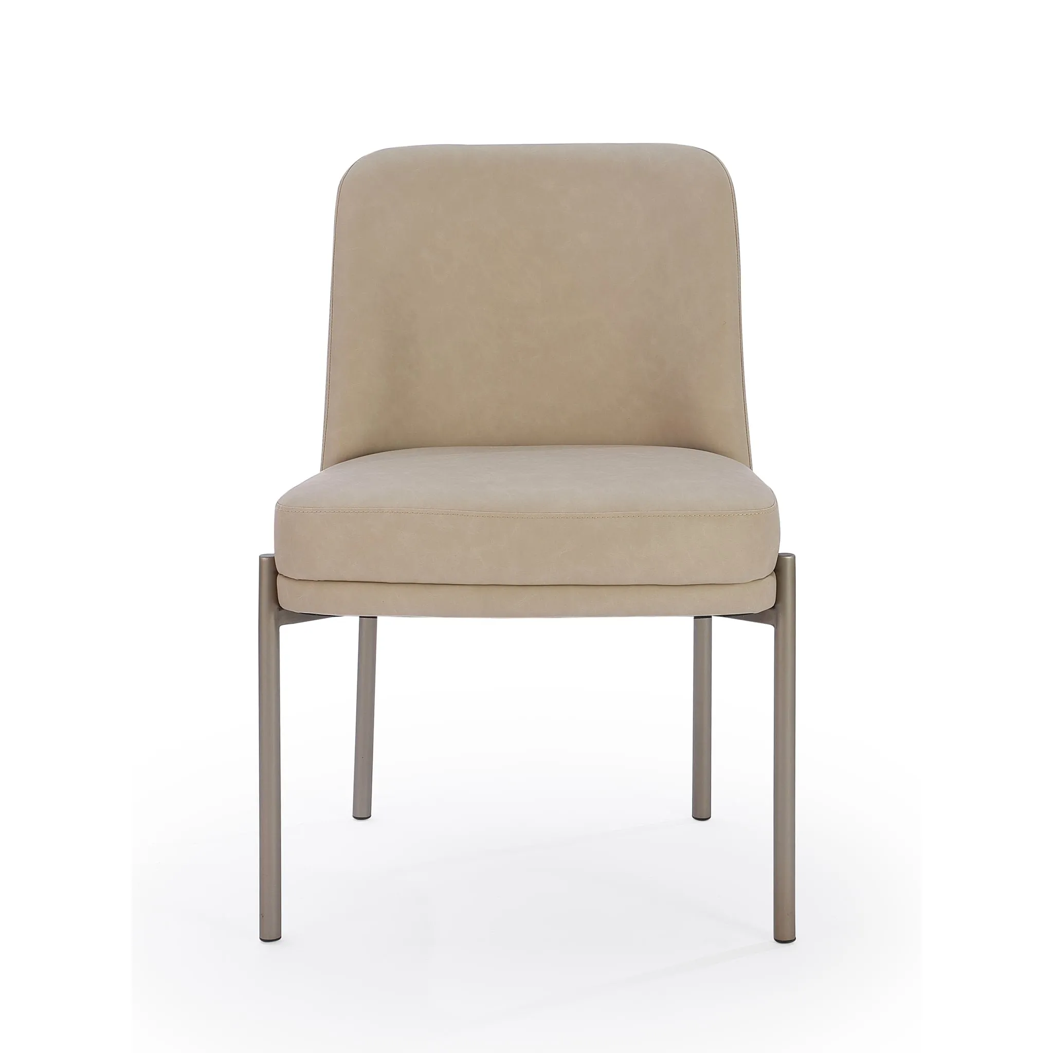 Dion Upholstered Dining Chair in Camel Synthetic Leather and Brushed Nickel Metal