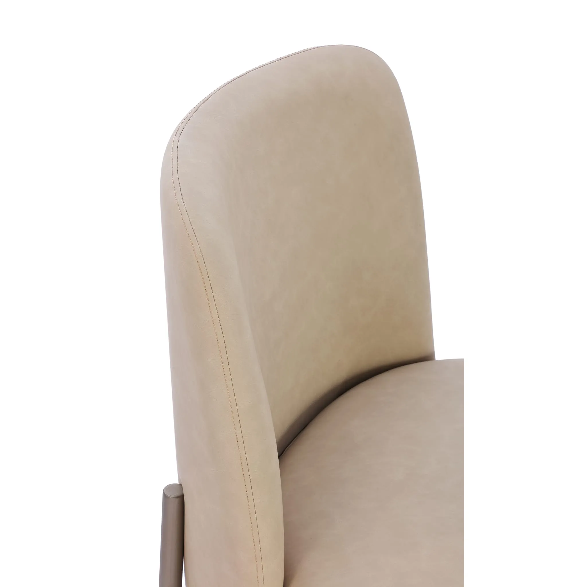 Dion Upholstered Dining Chair in Camel Synthetic Leather and Brushed Nickel Metal