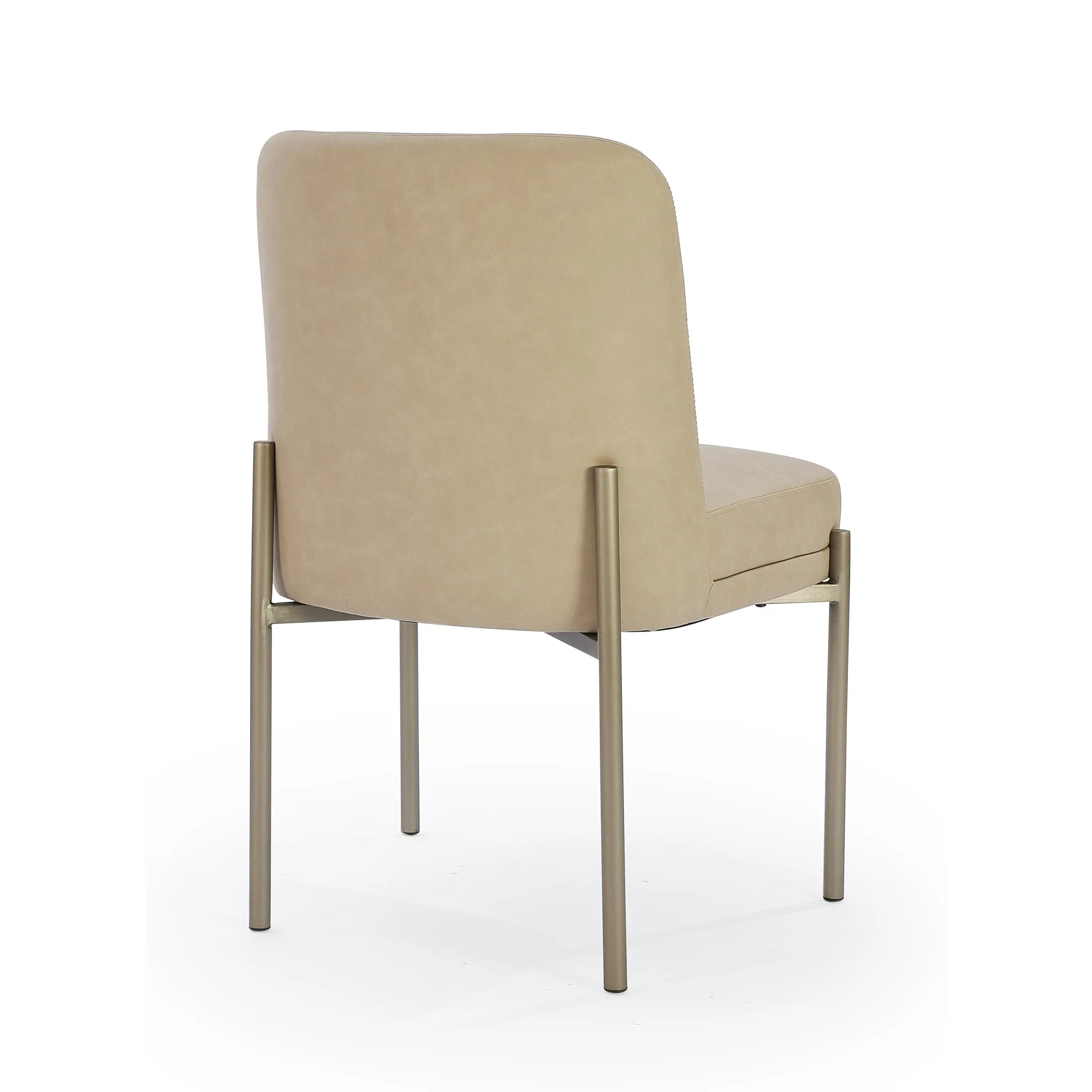 Dion Upholstered Dining Chair in Camel Synthetic Leather and Brushed Nickel Metal