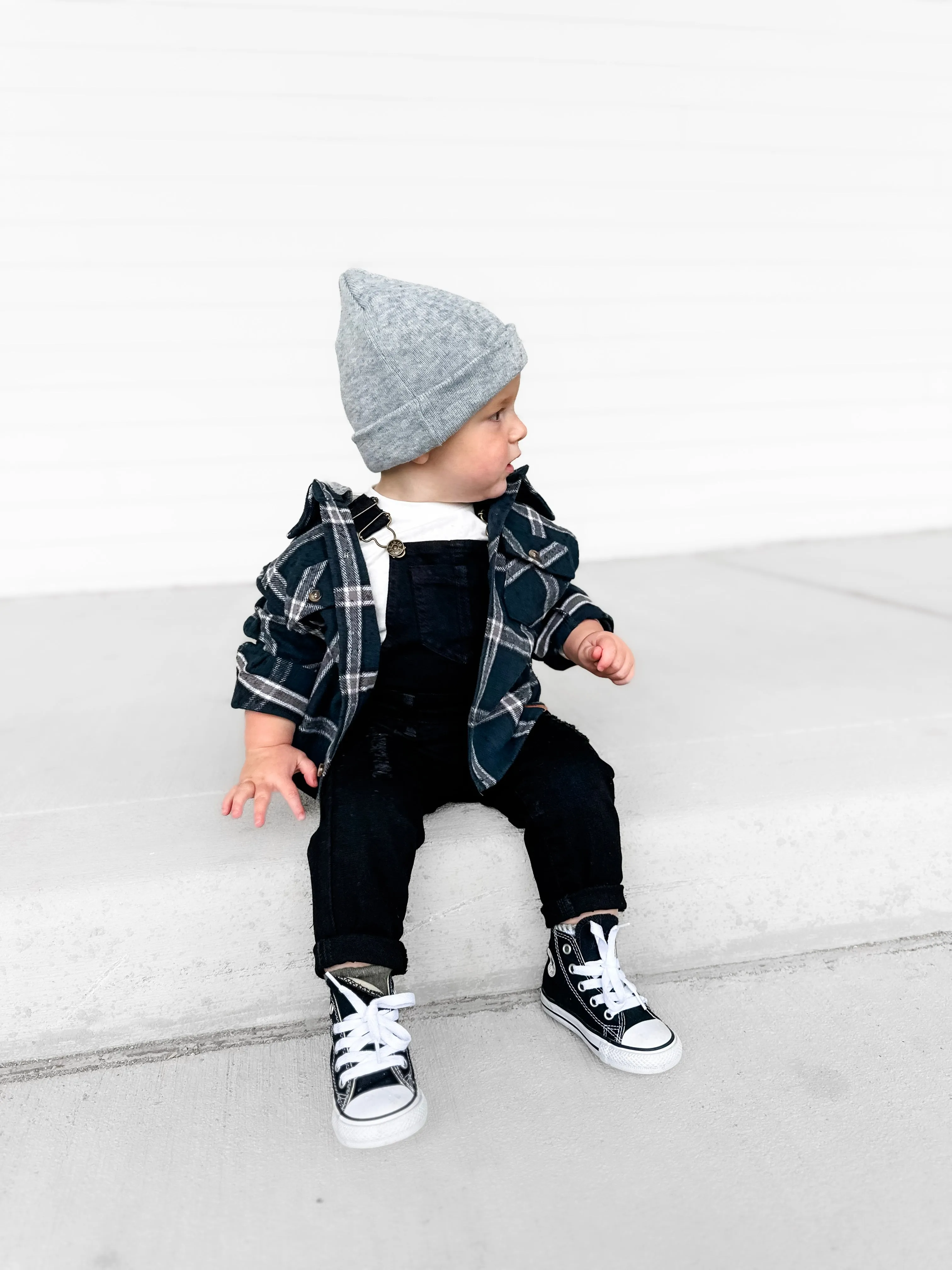 Distressed Denim Overall - Black Wash