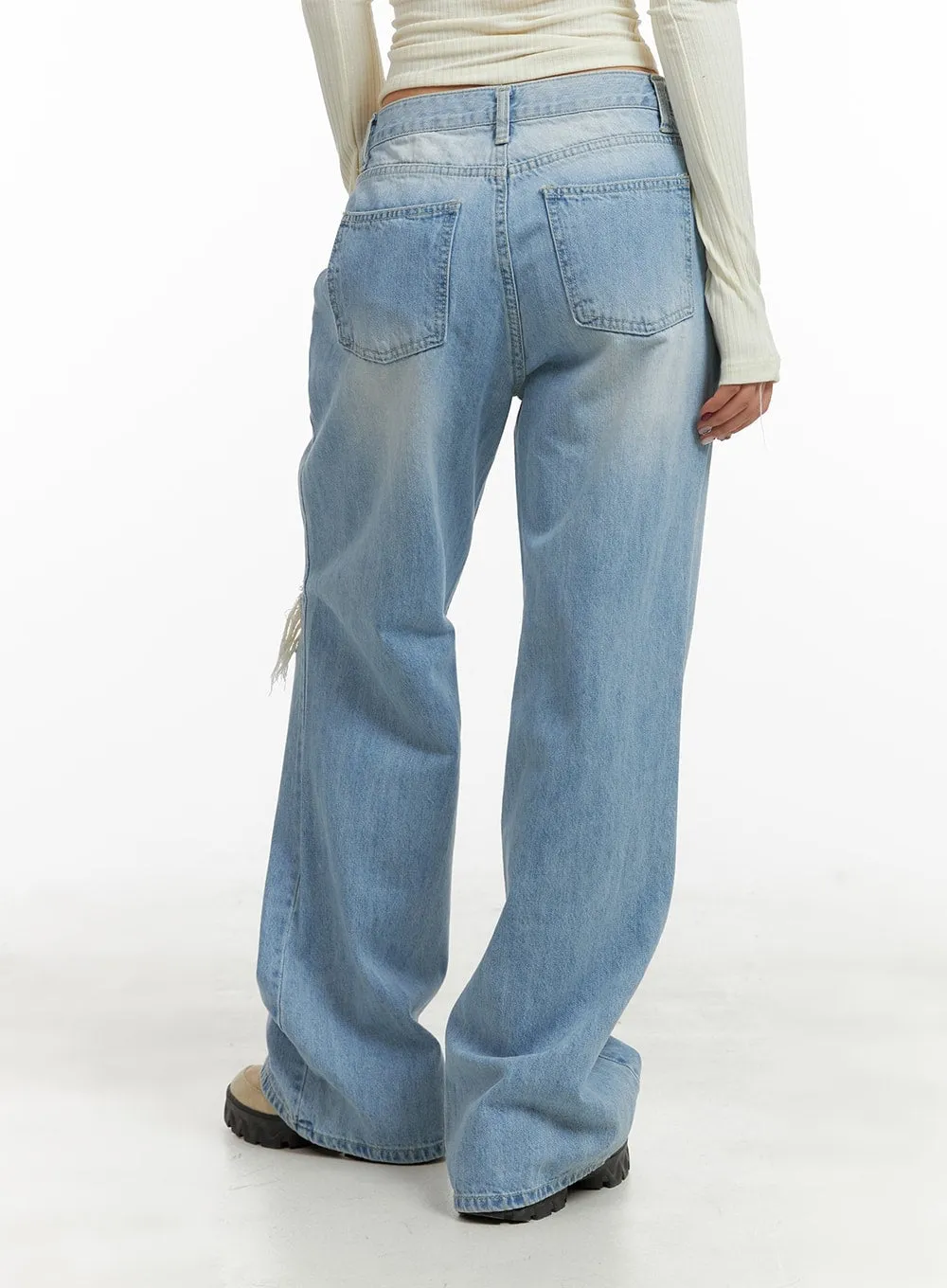 Distressed Wide Fit Bootcut Jeans CA416