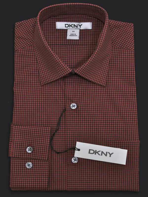 DKNY 12911 100% Cotton Boy's Dress Shirt - Check - Black/Red