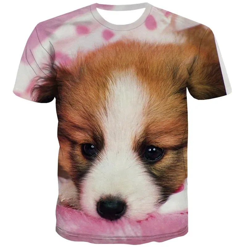 dog t shirt Hip hop tshirt 3D Puppy Cute animal Casual big Smart dogs art costume male