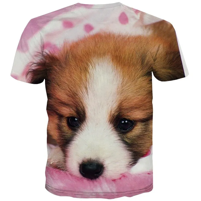 dog t shirt Hip hop tshirt 3D Puppy Cute animal Casual big Smart dogs art costume male