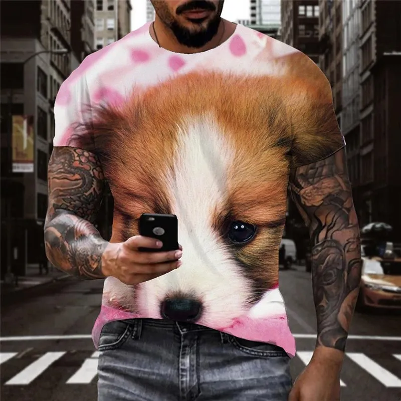 dog t shirt Hip hop tshirt 3D Puppy Cute animal Casual big Smart dogs art costume male