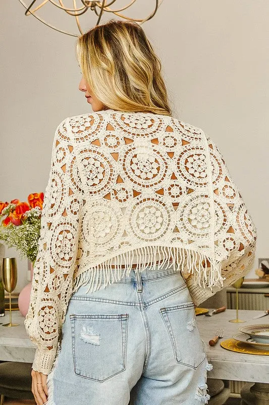 Dolman Sleeve Crochet Top with Fringes from BiBi