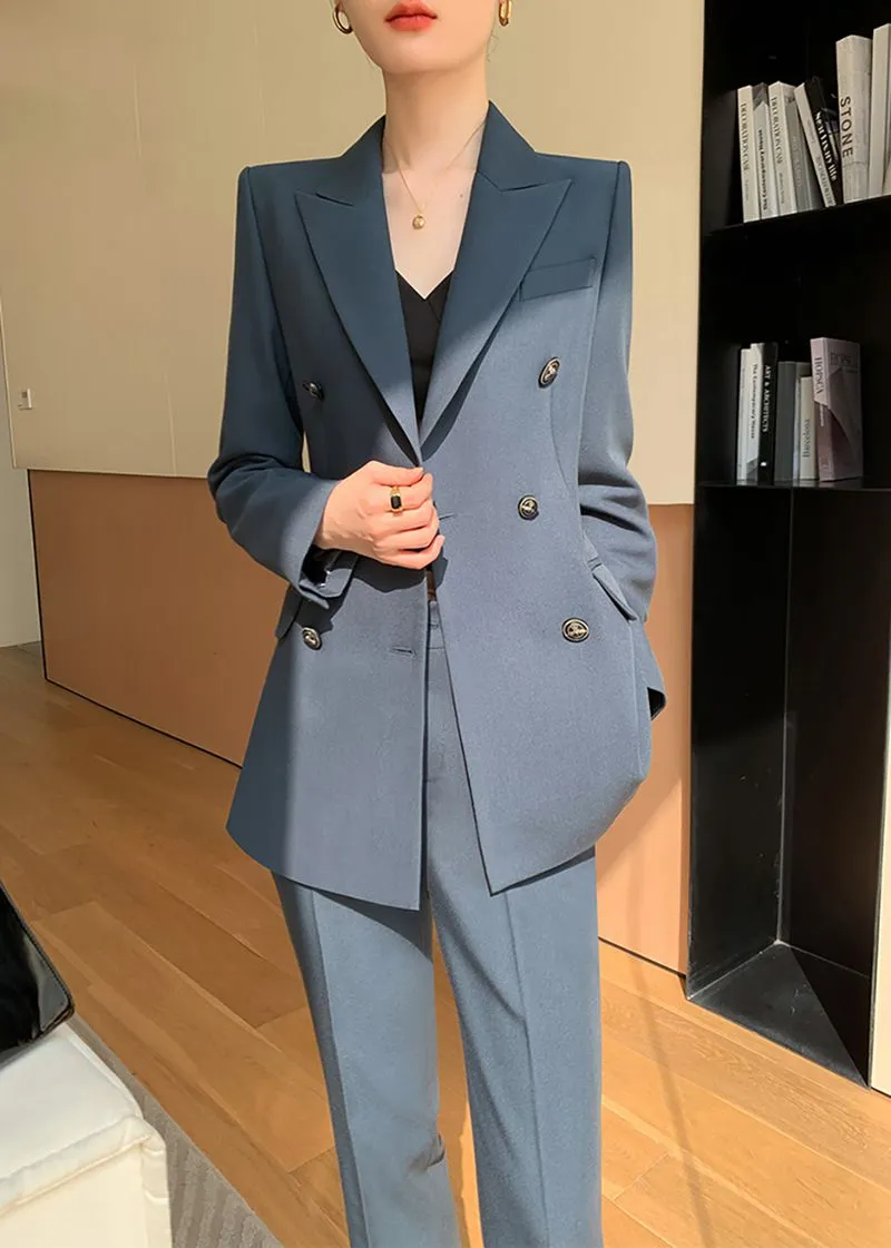 Double Breasted Blazer Cropped Pants Suit Two-Piece Set