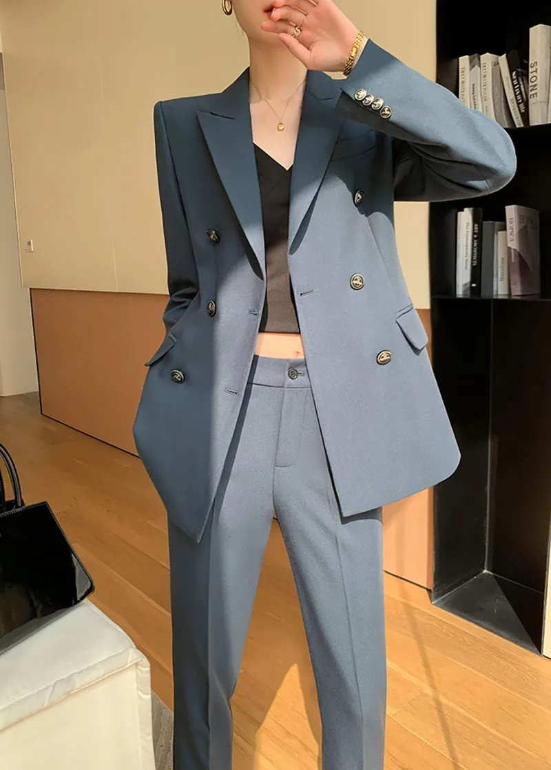 Double Breasted Blazer Cropped Pants Suit Two-Piece Set