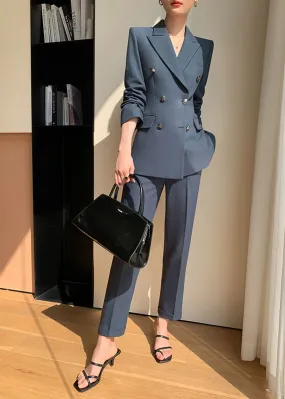 Double Breasted Blazer Cropped Pants Suit Two-Piece Set