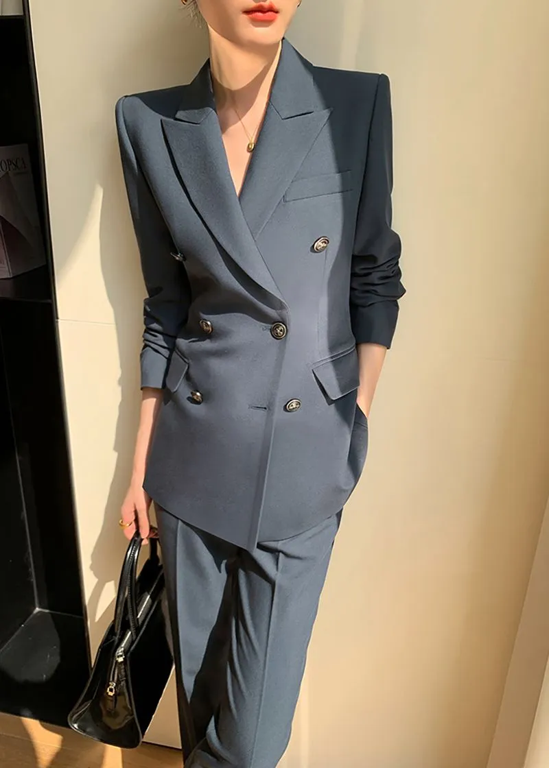 Double Breasted Blazer Cropped Pants Suit Two-Piece Set