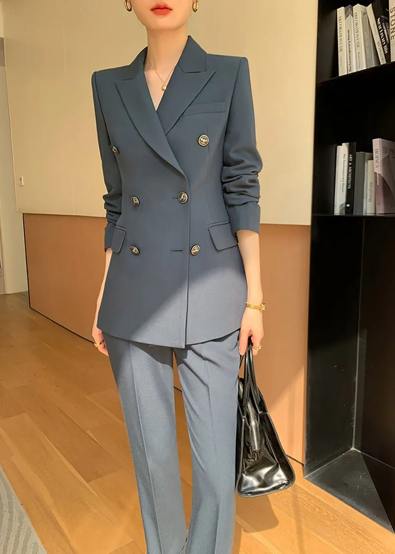 Double Breasted Blazer Cropped Pants Suit Two-Piece Set