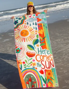 Double-Sided Microfiber Beach Towel - Here Comes The Sun Floral