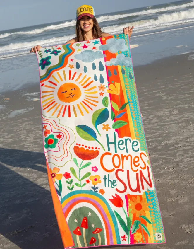 Double-Sided Microfiber Beach Towel - Here Comes The Sun Floral