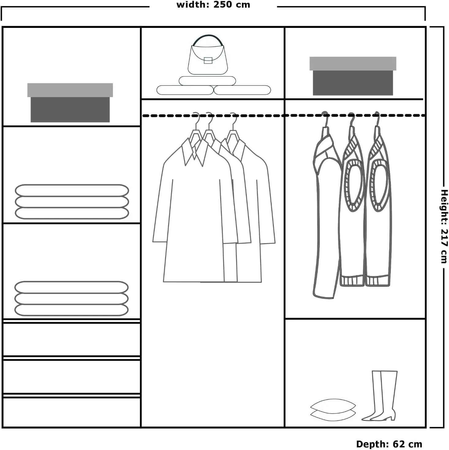 Dover High Gloss 2 Sliding Door Wardrobe with Mirror and Drawers