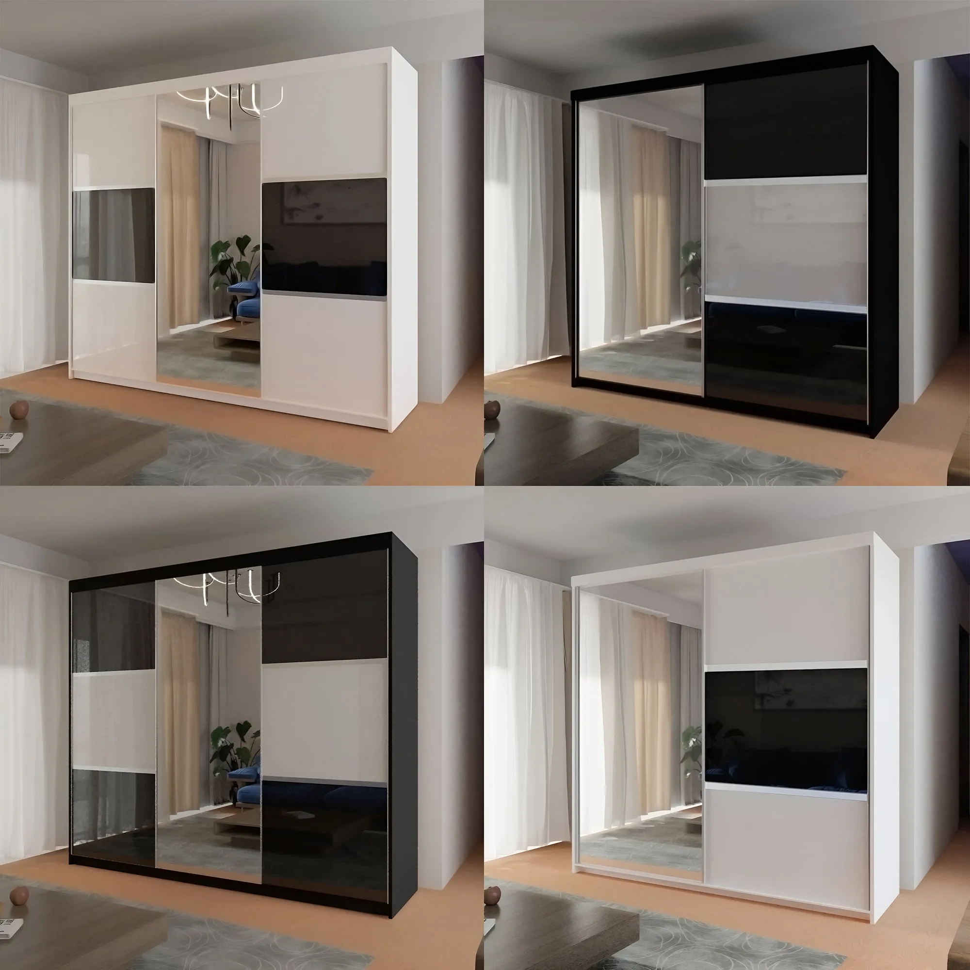 Dover High Gloss 2 Sliding Door Wardrobe with Mirror and Drawers