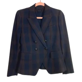 Elie Tahari Dark Navy/Brown Plaid Blazer- Size 2