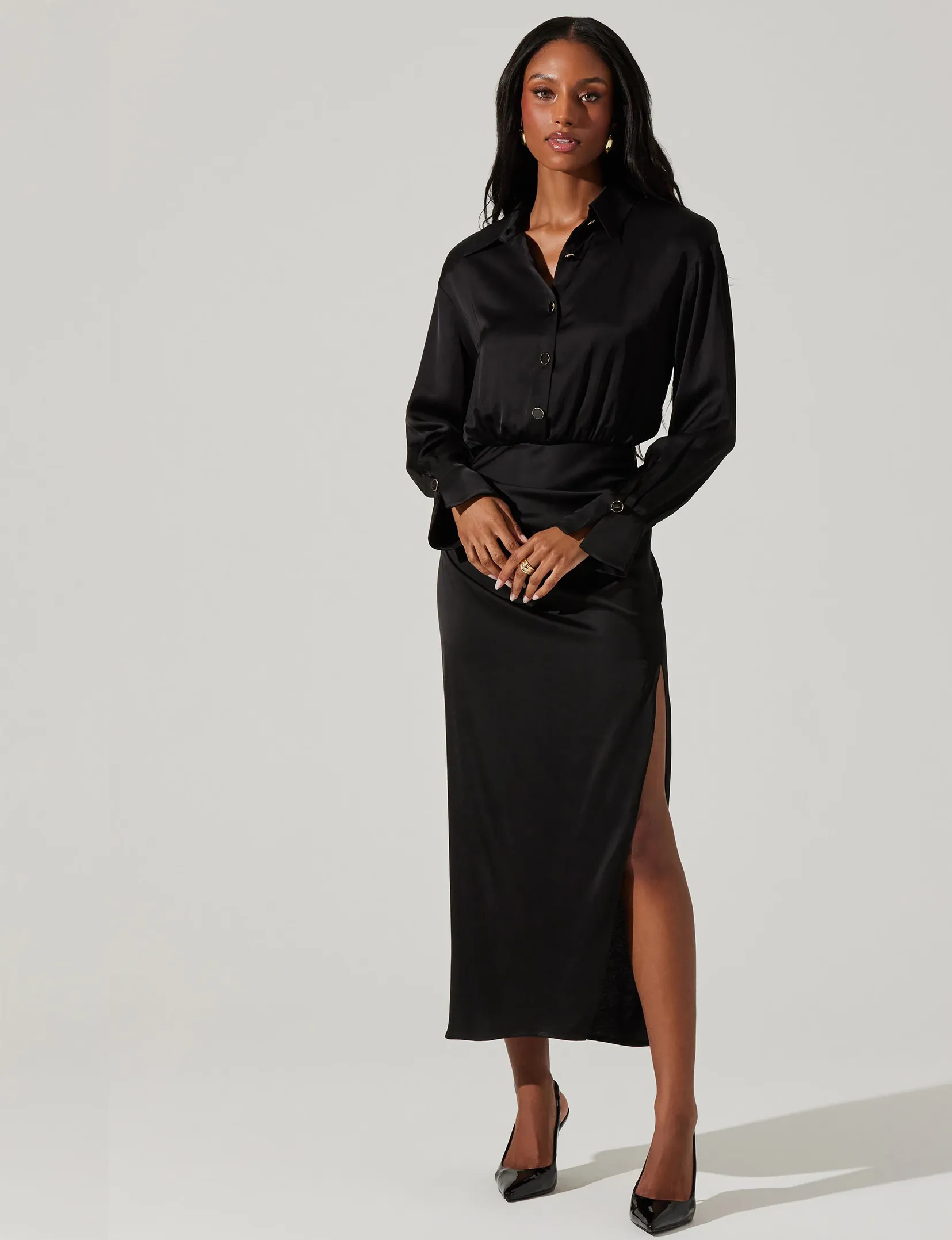 Elizabello Midi Shirt Dress, Black