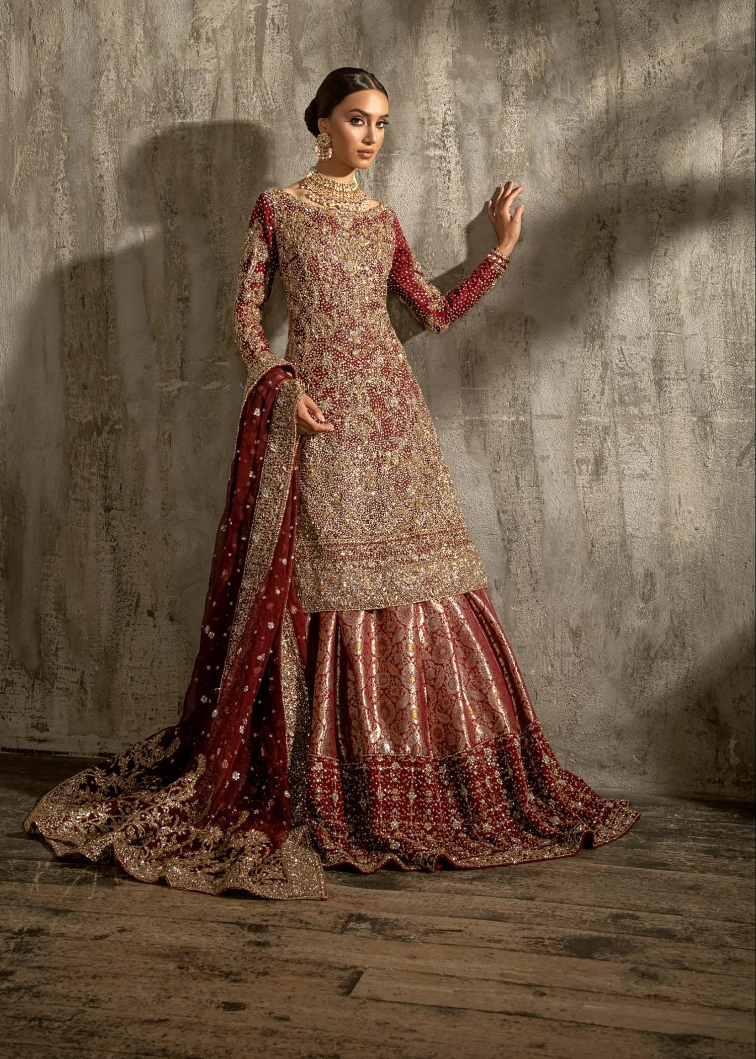 Embellished Kameez with Banarsi Lehenga Dress #BN1132