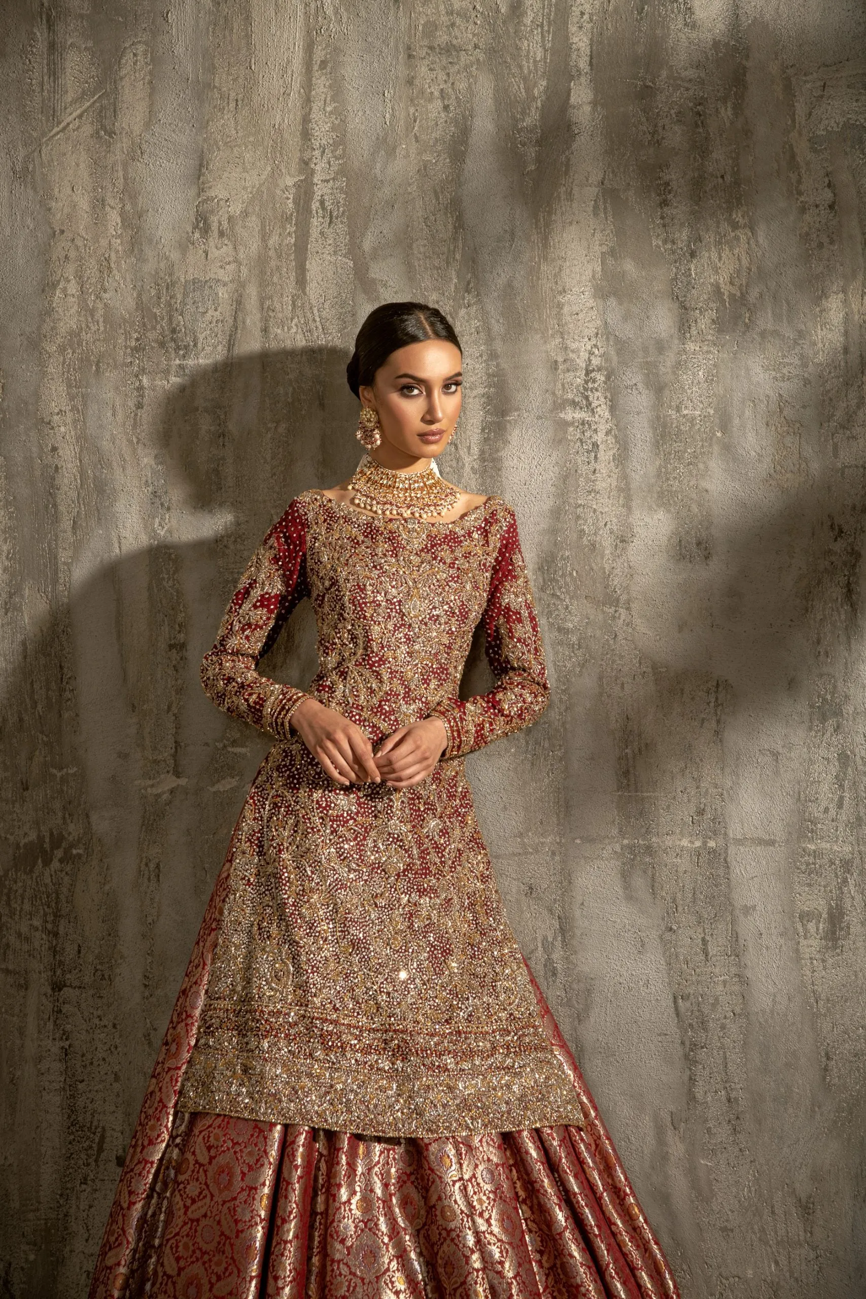 Embellished Kameez with Banarsi Lehenga Dress #BN1132