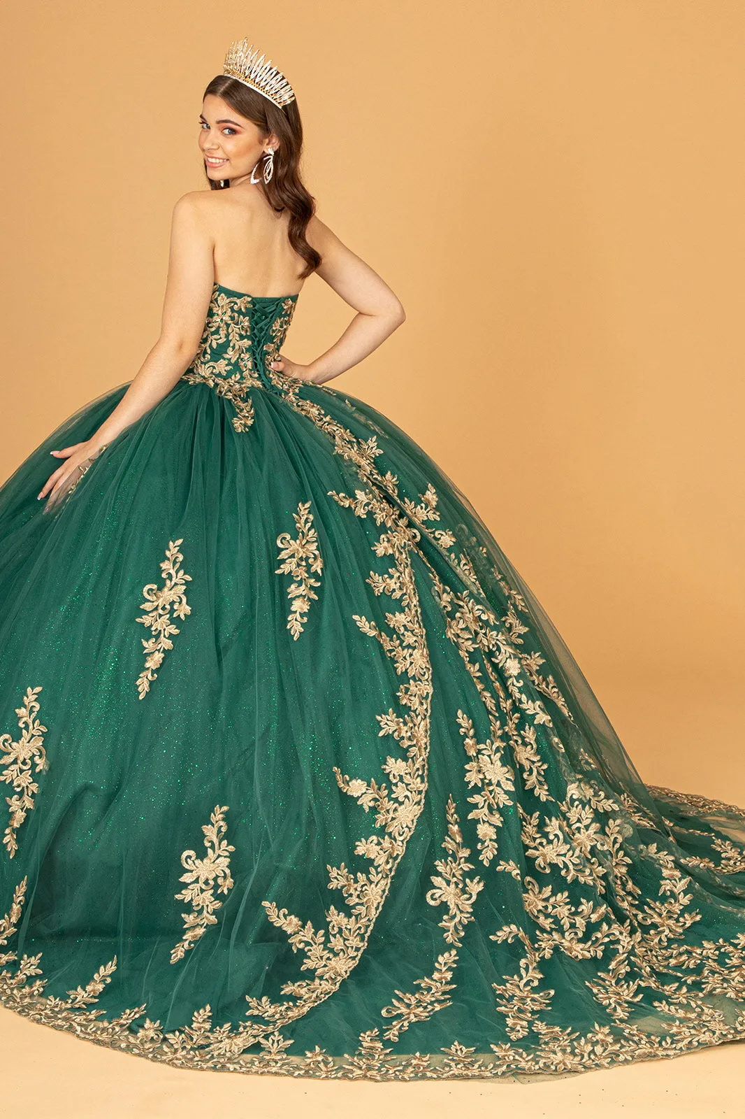 Embroidered Cape Ball Gown by Elizabeth K GL3016