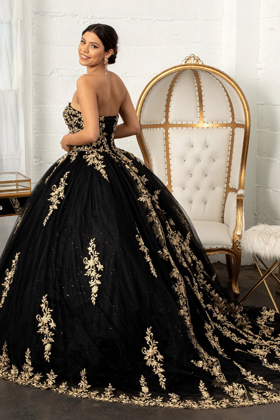 Embroidered Cape Ball Gown by Elizabeth K GL3016