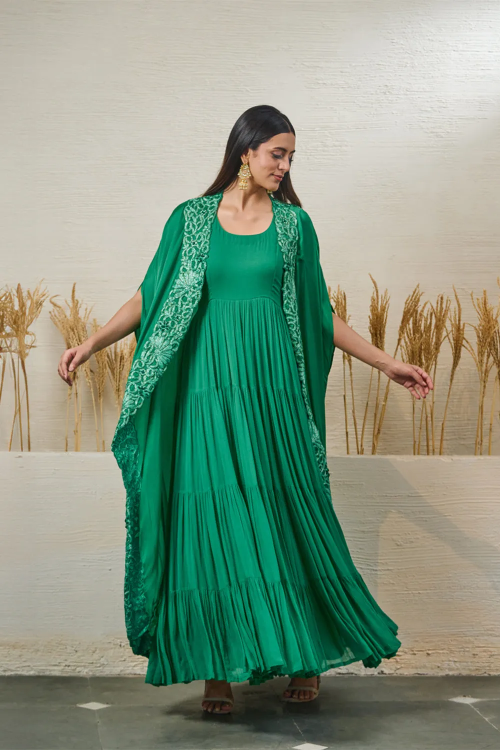 Emerald Green Cape With Gown