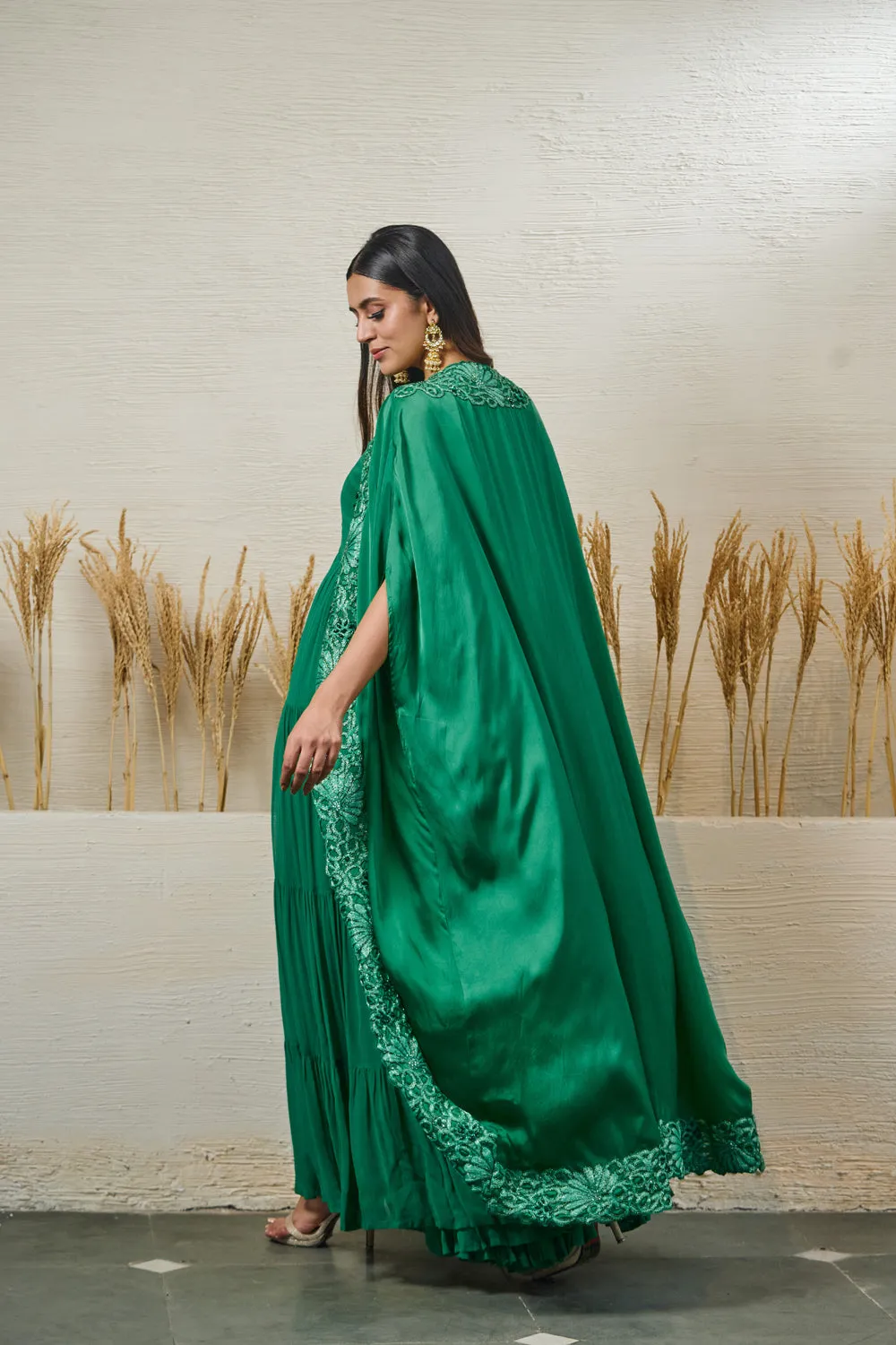 Emerald Green Cape With Gown