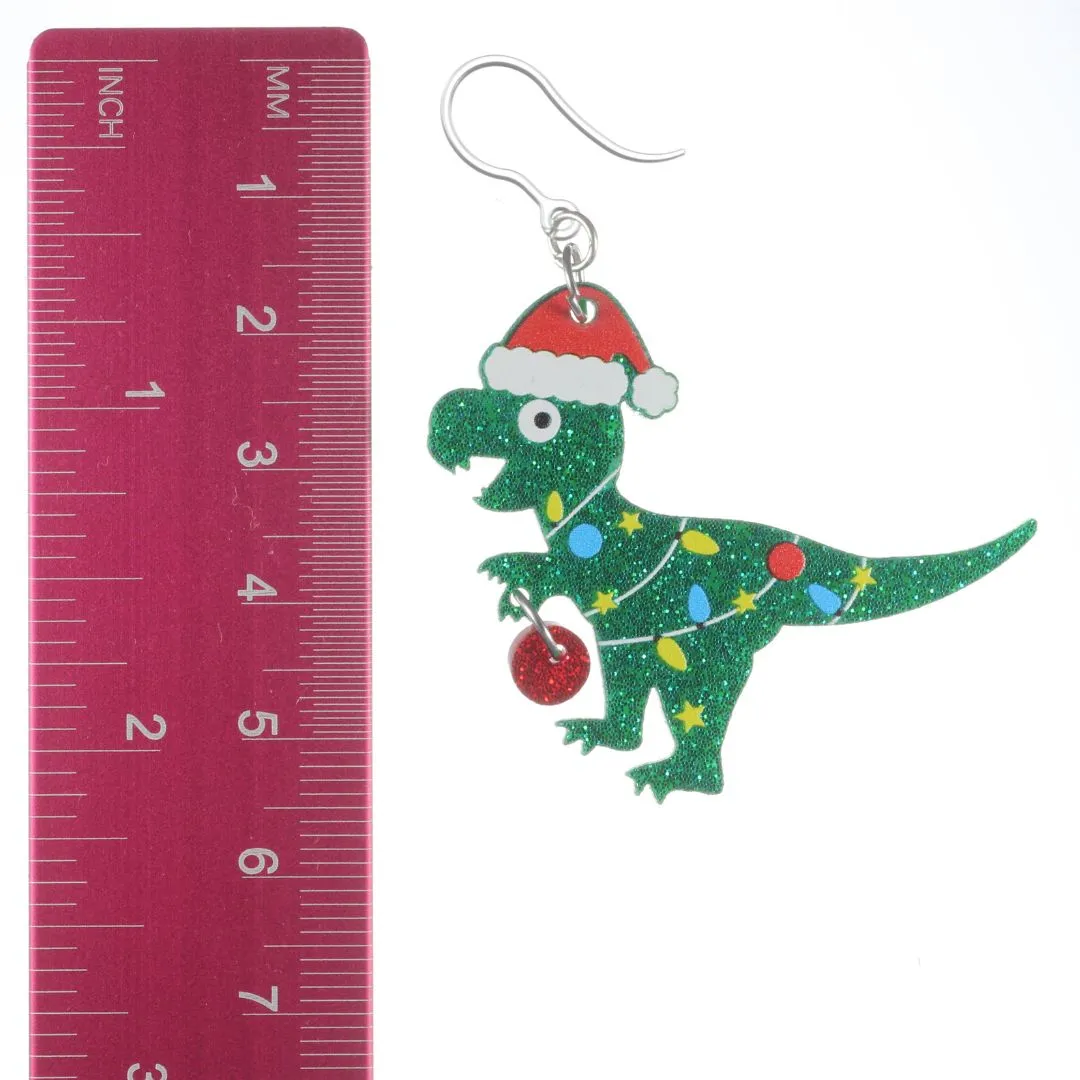 Exaggerated Christmas T-Rex Dangles Hypoallergenic Earrings for Sensitive Ears Made with Plastic Posts