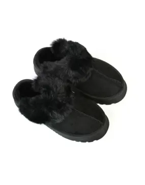 Faith Slip On Faux Fur Slippers with Platform Sole in Black