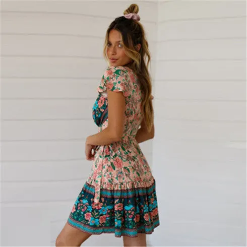 Floral Mini Boho Dress, Bohemian Summer Dress for Women