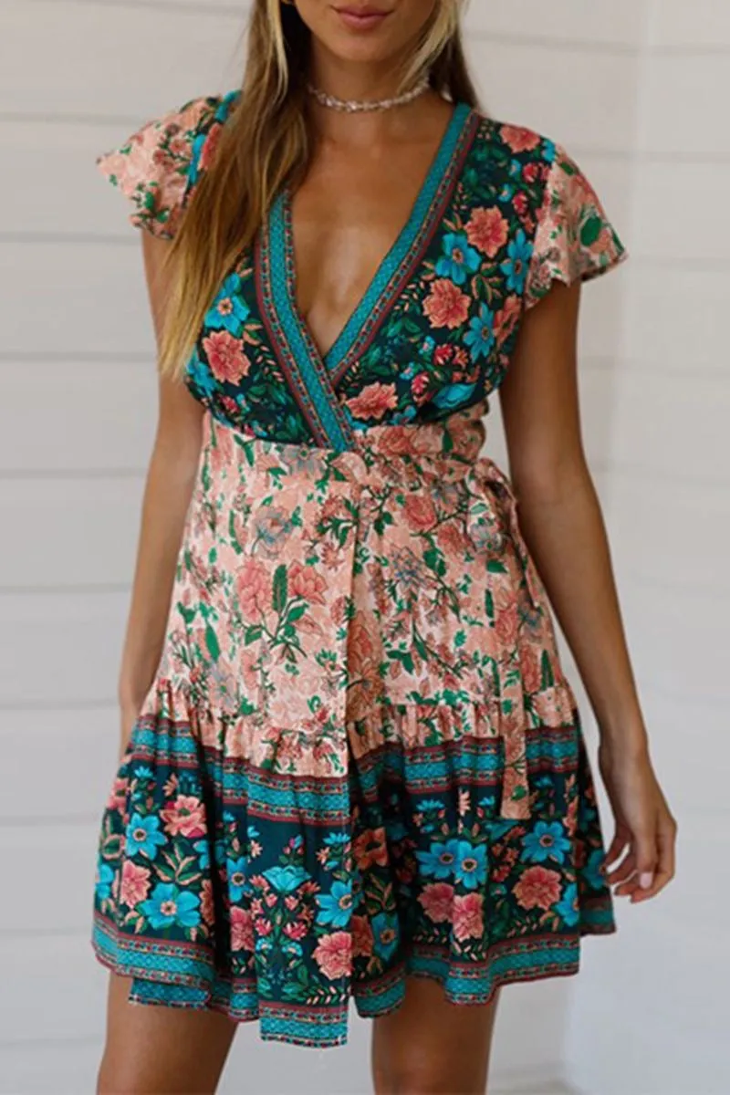 Floral Mini Boho Dress, Bohemian Summer Dress for Women