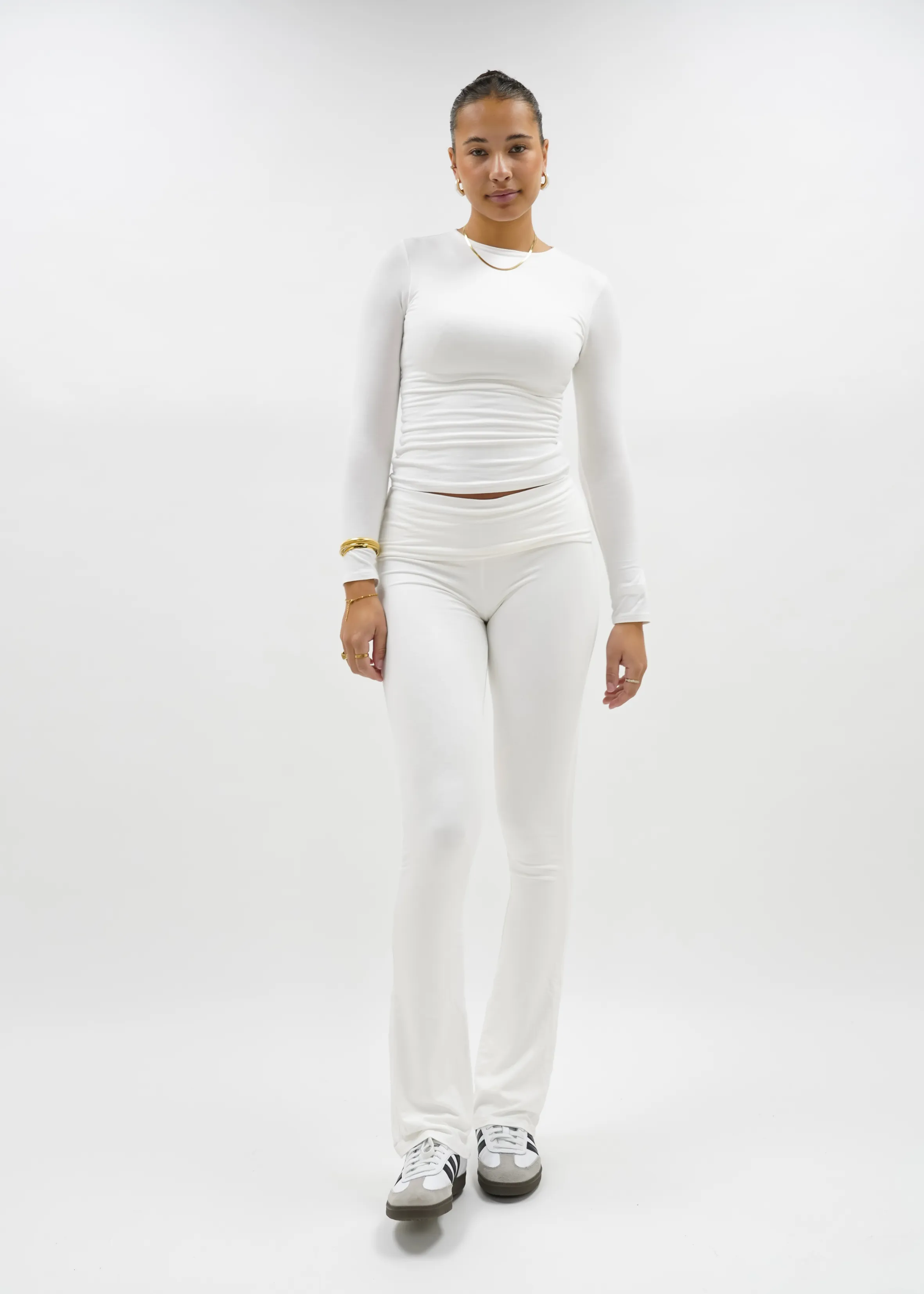 Fold-over flared pants off-white (TALL)