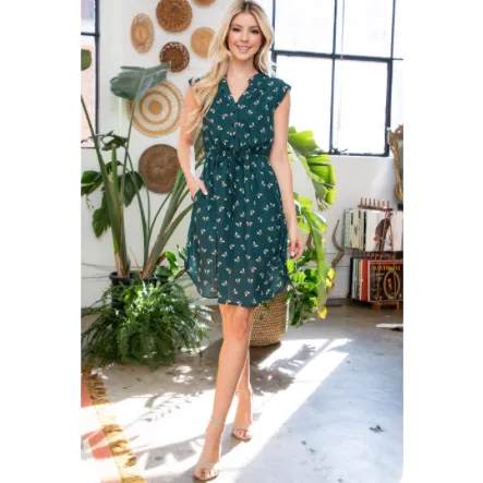 Forest Green with Bee Print Shirt Dress