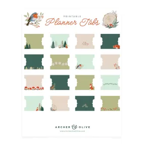 Fox in Winter Woods Printable Planner Tabs