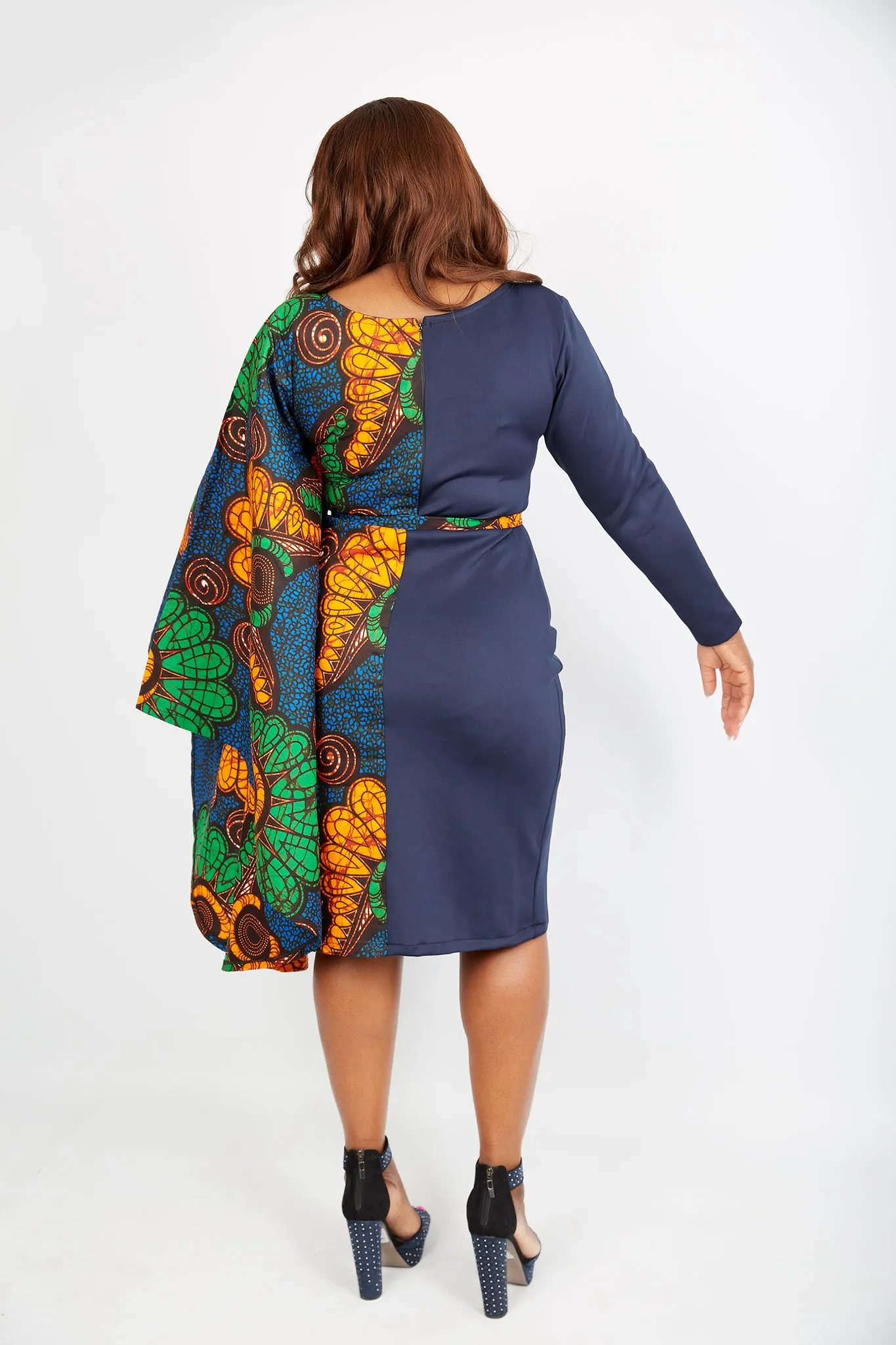 Fully Embellished Mixed Print Ankara Fitted Combo Dress - Rossa