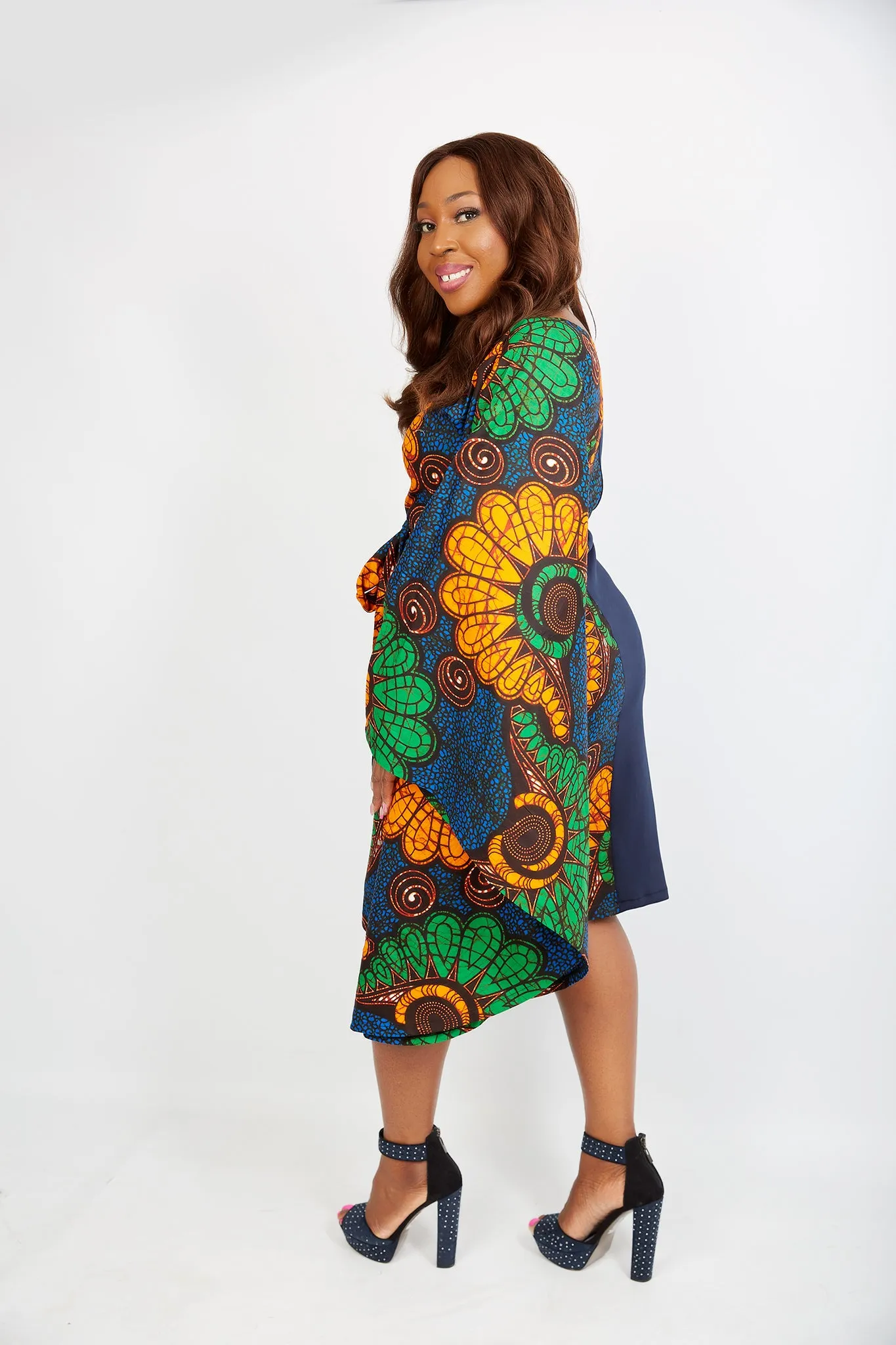 Fully Embellished Mixed Print Ankara Fitted Combo Dress - Rossa